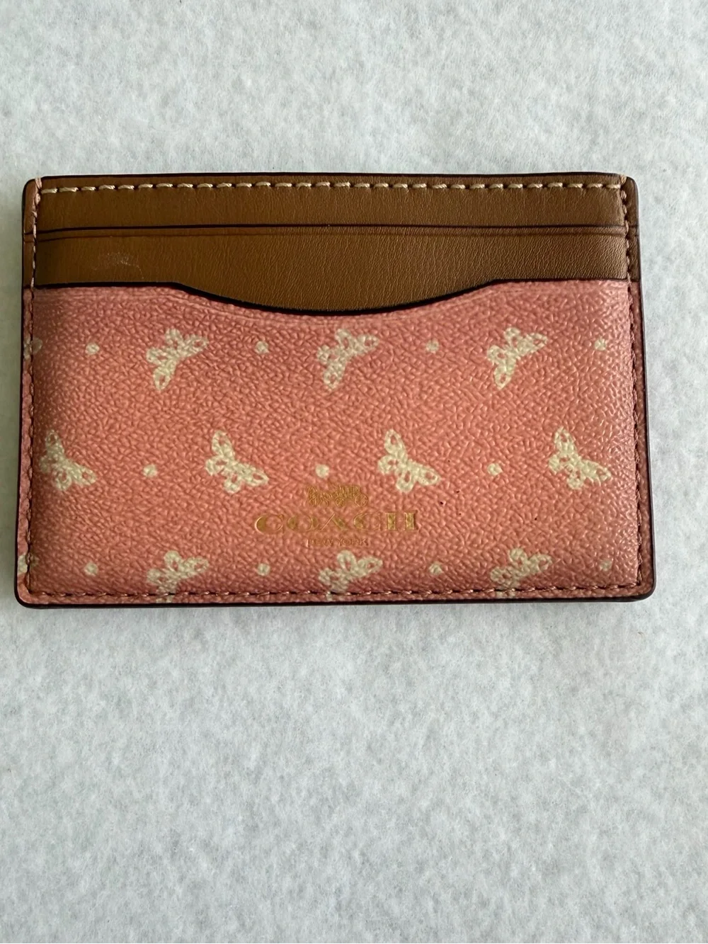 Coach Pink Horse & Carriage Print Card Case/holder with Brown Trim
